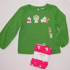 NWT Gymboree 6-12M green Top pink set Leggings puppy wreath